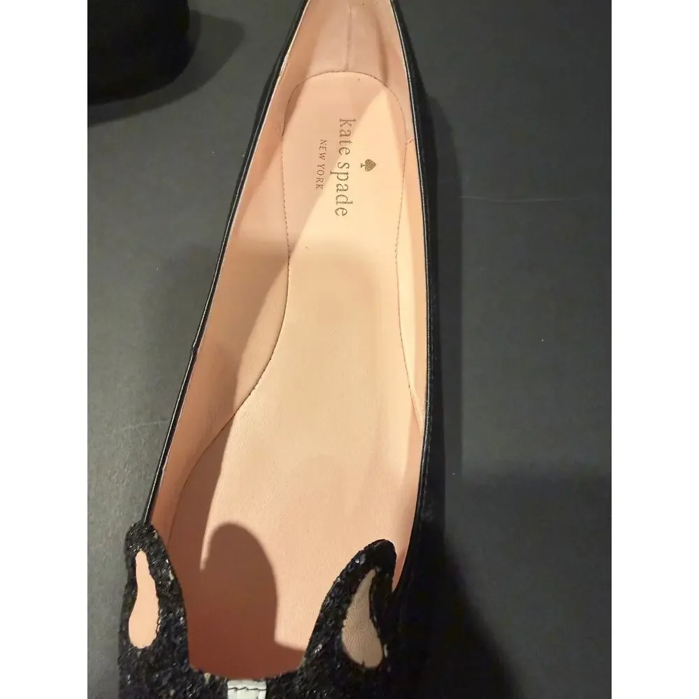 IOB Kate Spade Winthrop Ballerina Flats In Black French Bulldog Sz 8.5
